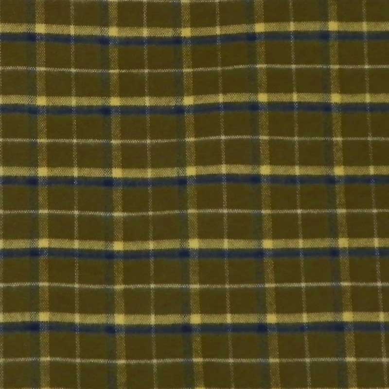 Green Mountain Flannel fabric - Stagecoach, olive squares and blue, yellow, white lines plaid
