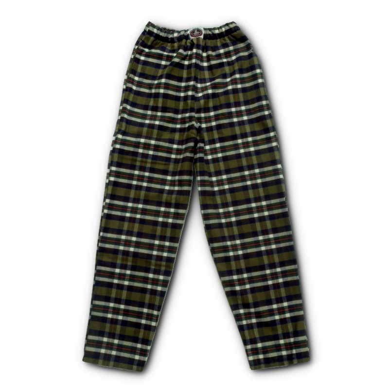 Flannel Lounge Pants with elastic waist, olive, blue, white and red plaid