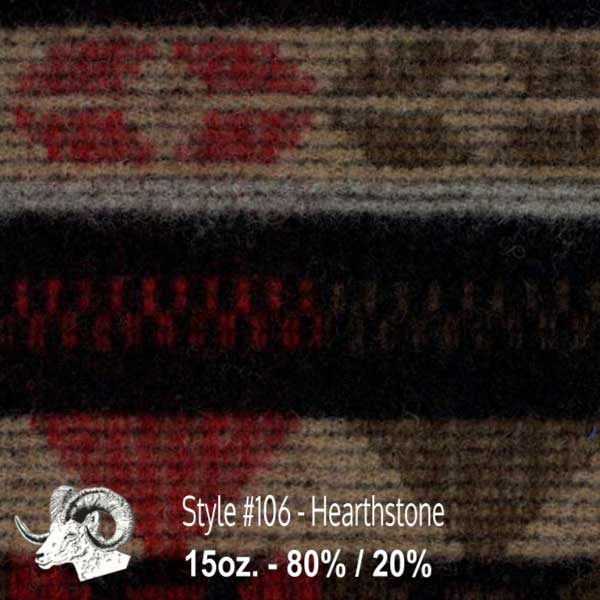Johnson Woolen Mills Swatch, Heartstone, black/red/tan print