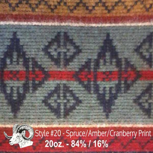 Johnson Woolen Mills Swatch, Spruce/Amber/ Cranberry Print