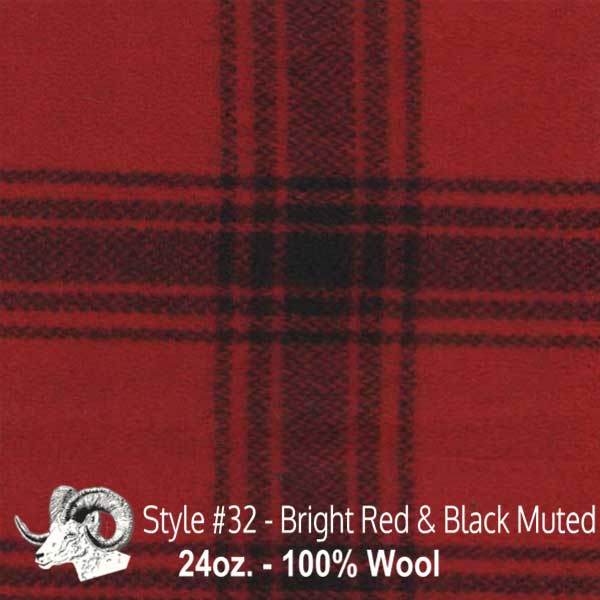 Johnson Woolen Mills Wool Swatch Bright Red & Black Muted Plaid