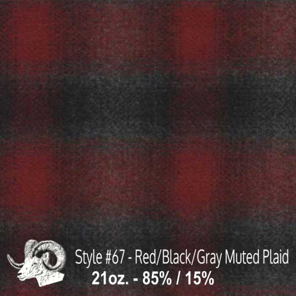 Johnson Woolen Mills swatch - red, black, gray muted plaid