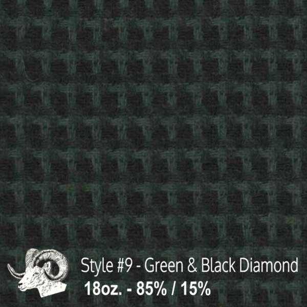Johnson Woolen Mills swatch - green and black diamond