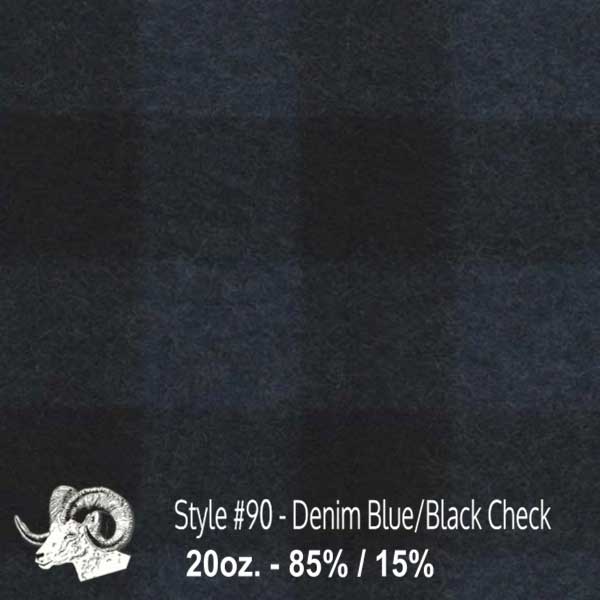 Johnson Woolen Mills Wool Swatch Denim Blue & Black Check with small stag image