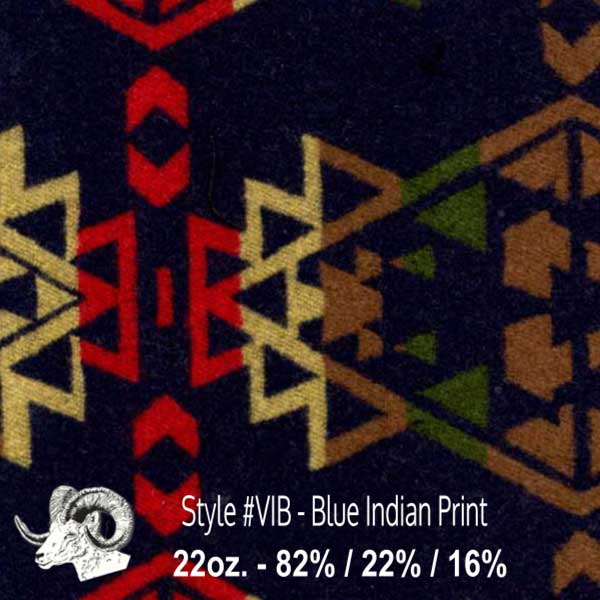 Johnson Woolen Mills swatch - blue, red, gold, green, brown geometric print