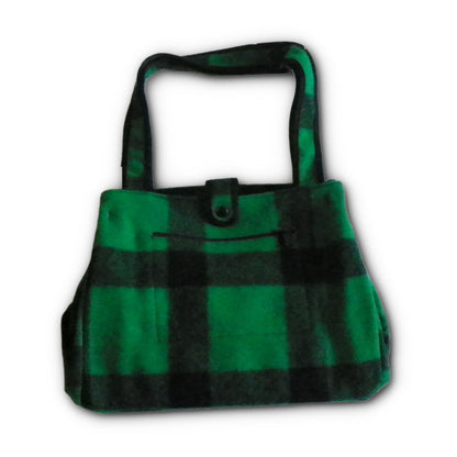 Johnson Woolen Mills Tote Bag with nylon lining and snap closure - green, black Buffalo patch plaid