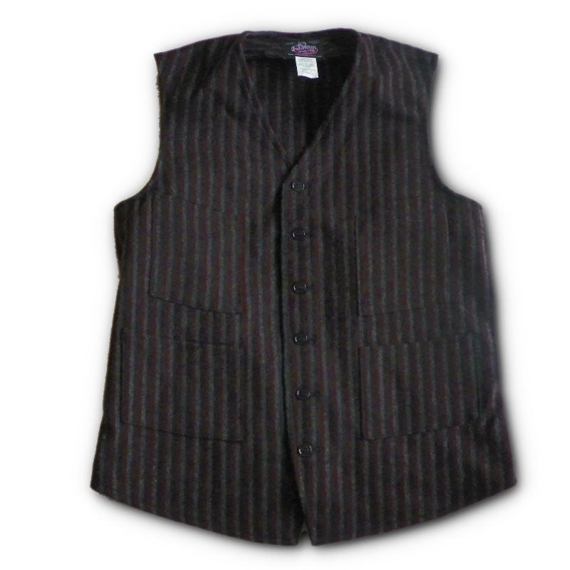 Vest Traditional Four Button, maroon/gray/black stripe, with two front pockets, front view