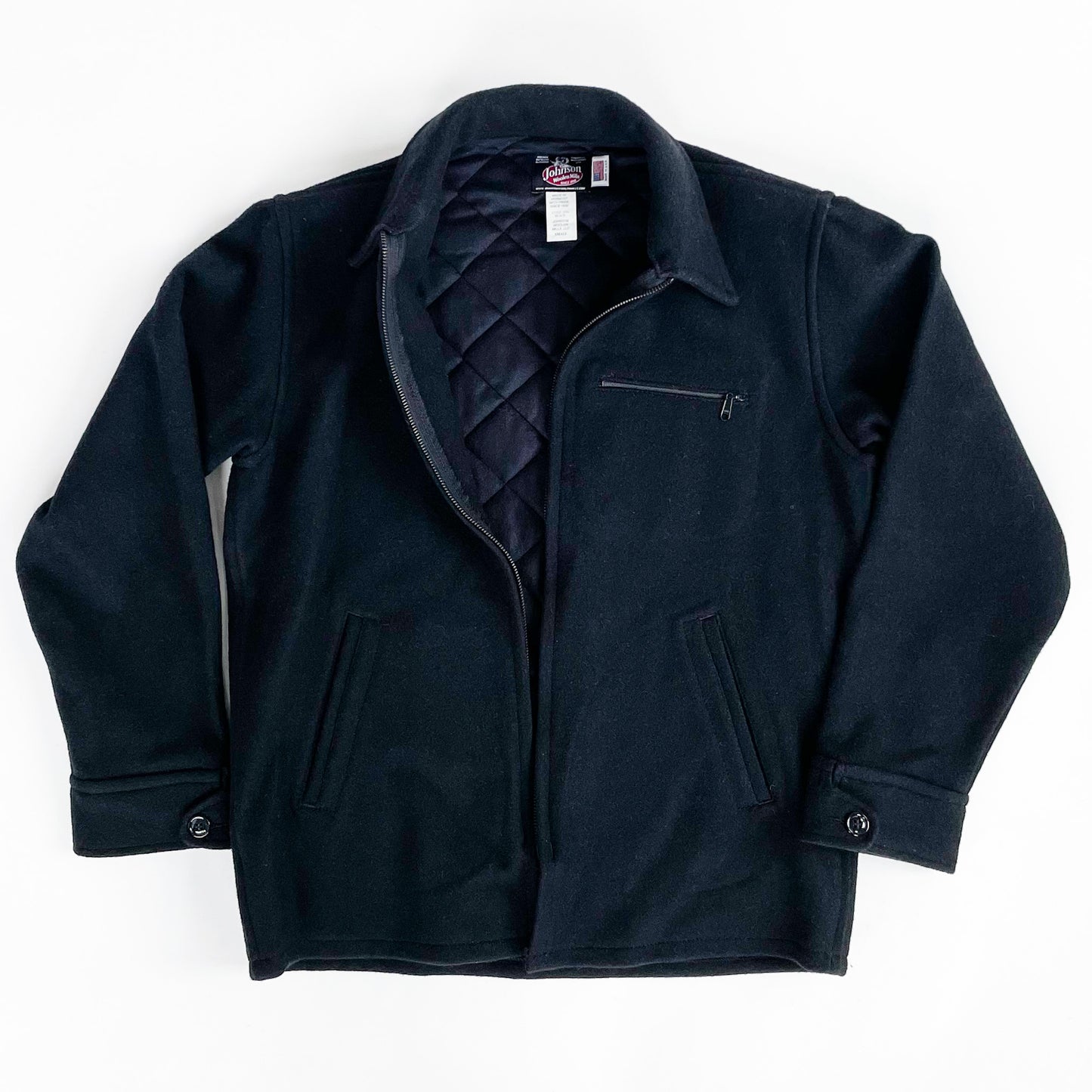  Night navy wool full zip field jacket with quilted lining