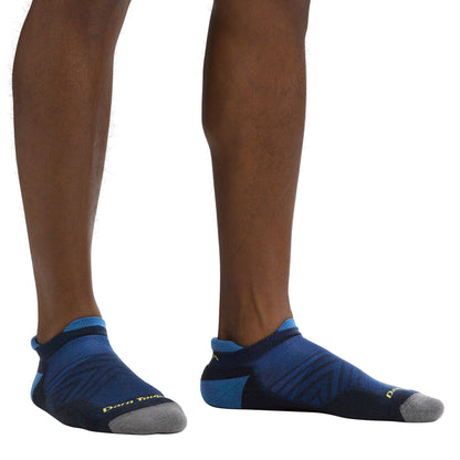 Darn Tough 1039 Eclipse No show blue socks on model