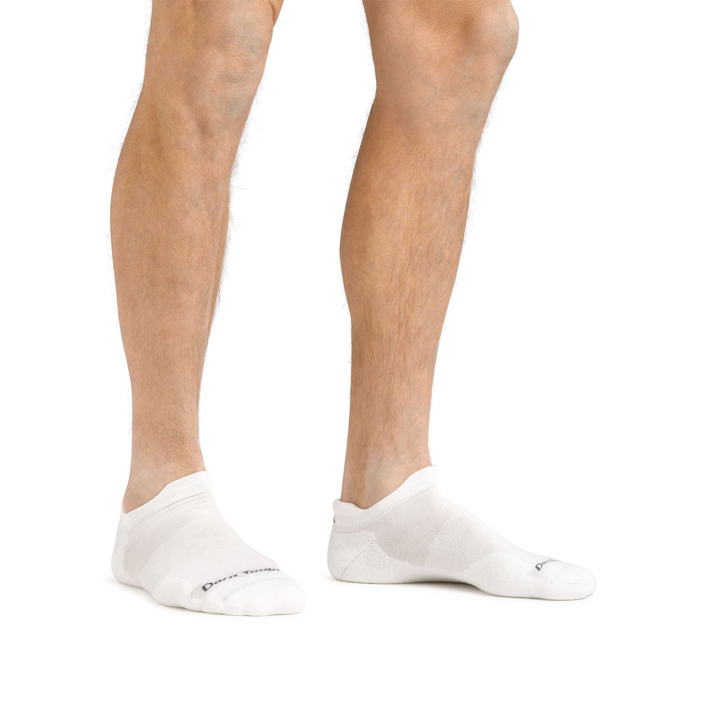 Darn Tough Men's 1039 White no show sock on model