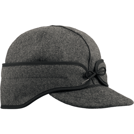 Stormy Kromer gray wool Midway cap with ear flaps down