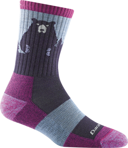 Darn tough pink, charcoal and light blue sock with bear detail