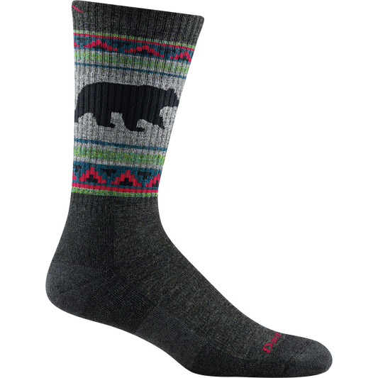 Darn tough charcoal sock with bear and geometric print detail