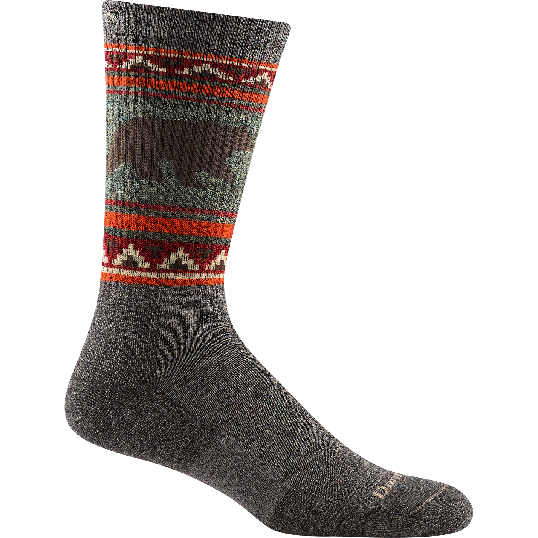 Darn tough taupe sock with bear and geometric print detail