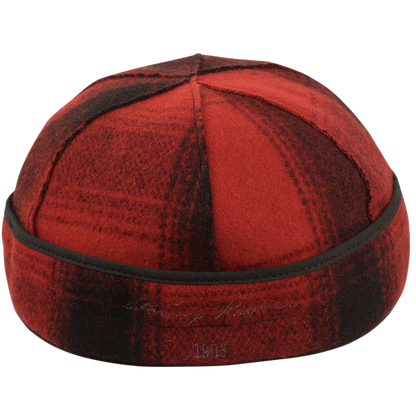 Back View of Stormy Kromer Original Red and black plaid wool hat