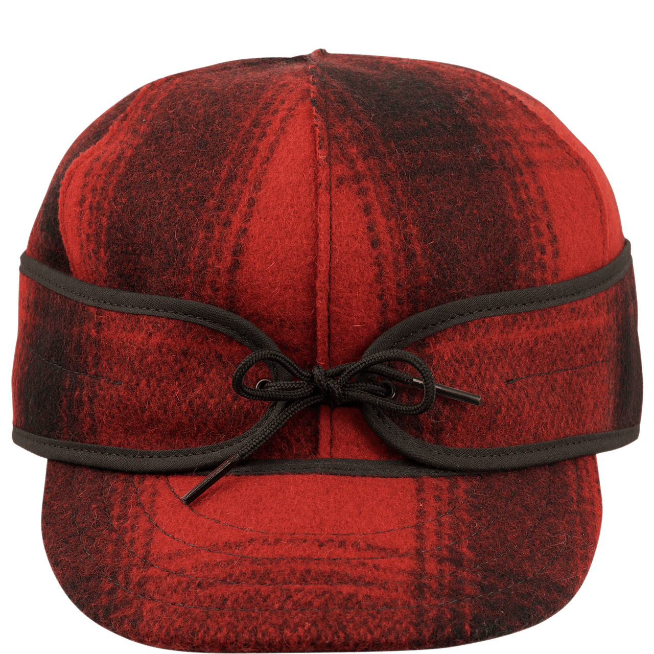Front View of Stormy Kromer Original Red and black plaid wool hat