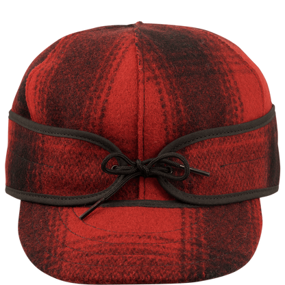 Front View of Stormy Kromer Original Red and black plaid wool hat