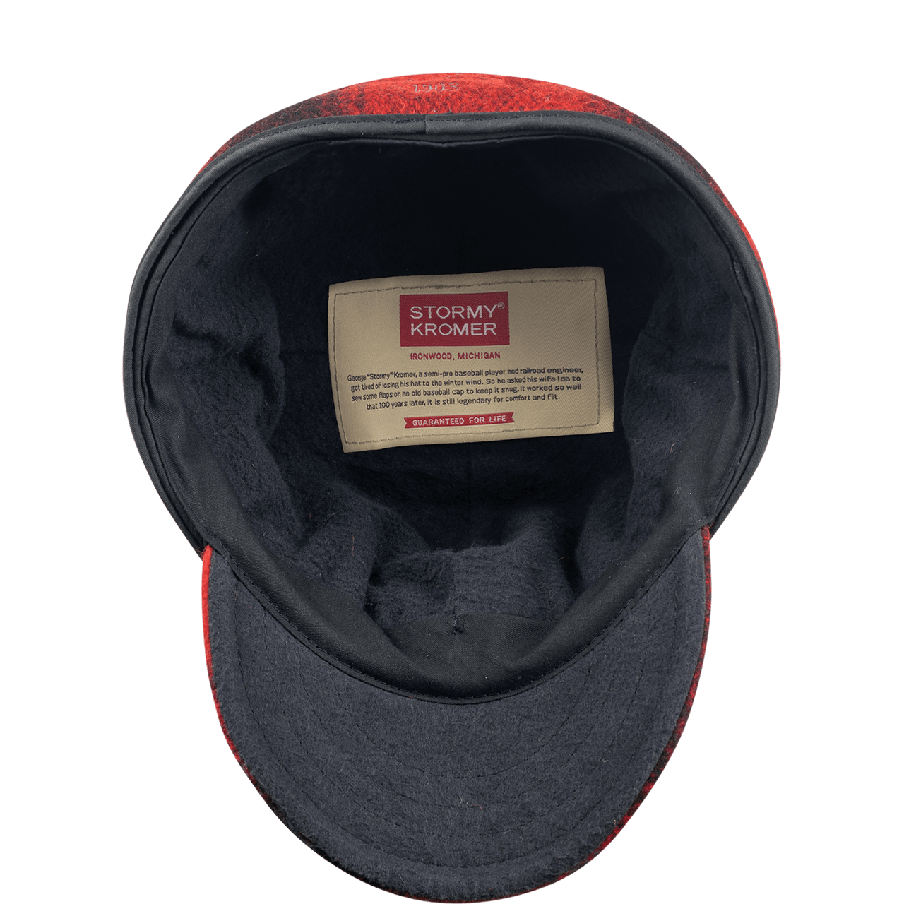 Interior View of Stormy Kromer Original Red and black plaid wool hat