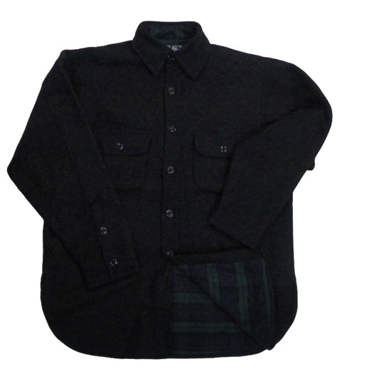 flannel lined black wool button down shirt