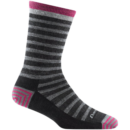 Darn Tough 6039 Charcoal striped sock with pink and gray stripes on toe and heel