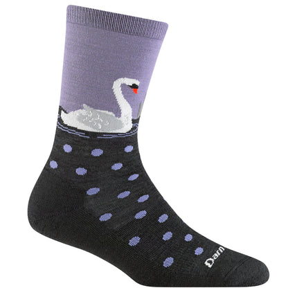 Darn tough women's 6105 charcoal socks with swan and purple dots alternate side view