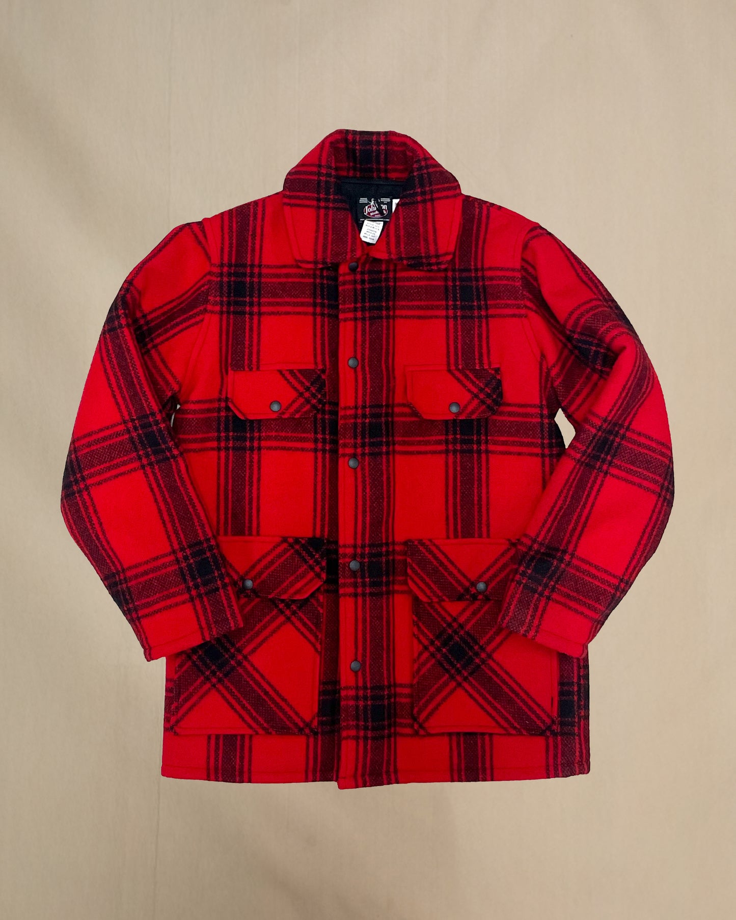 AZ 32 wool hunting coat front - red and black plaid