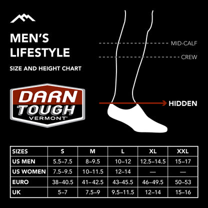 Darn Tough Men's Lifestyle hidden sock size chart