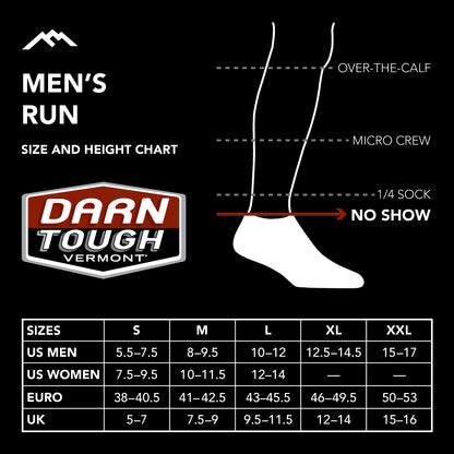 Darn Tough Men's run no show sock size chart