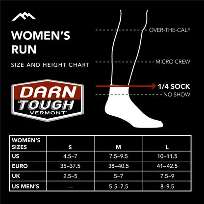 Darn Tough Women's run quarter ankle sock size chart