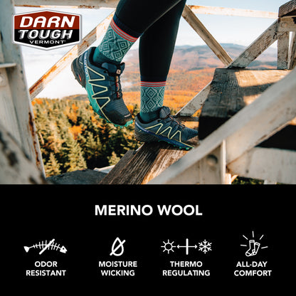Darn Tough Merino wool icons. Odor resistant, moisture wicking, thermo regulating, all day comfort