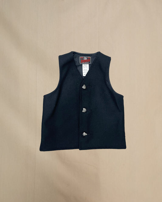 Children's wool vest in midnight black with three bear buttons