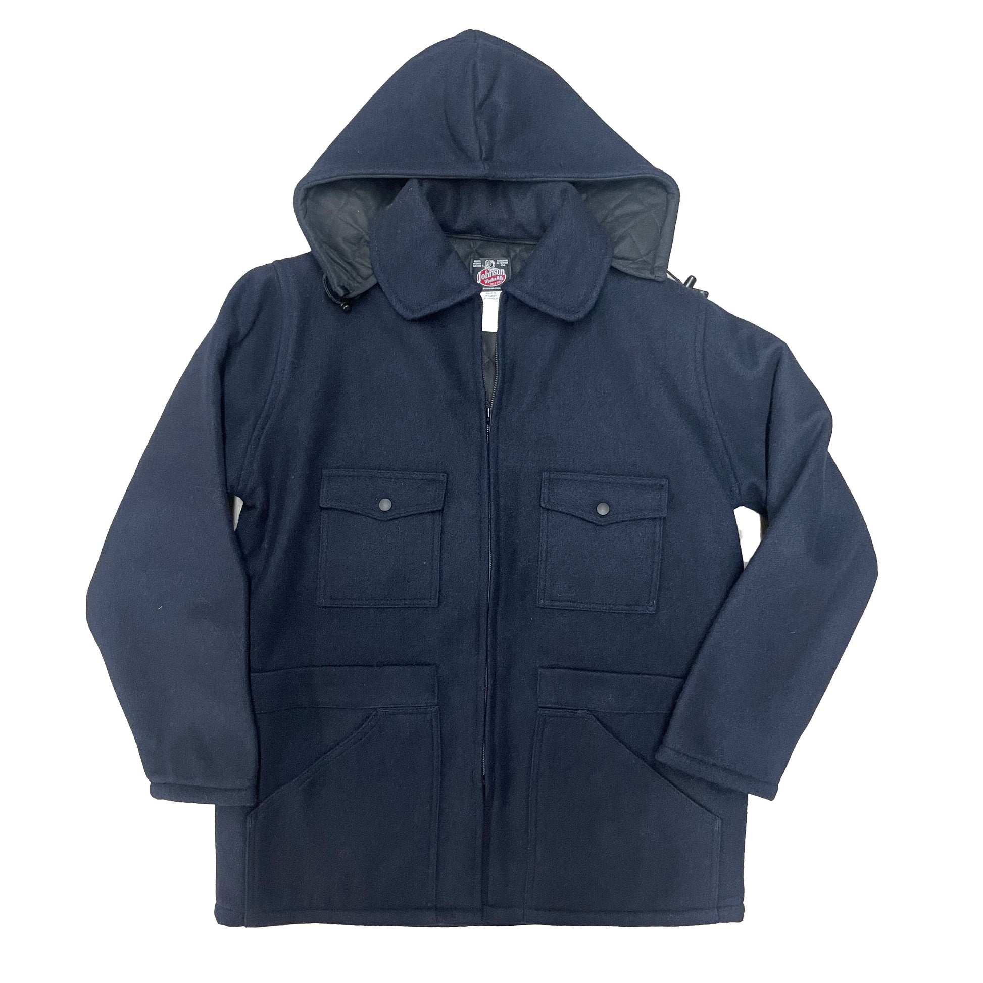 Johnson Woolen Mills Men's Lined Wool Jacket with Detachable Hood -Navy