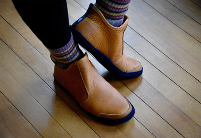 Vermont House Shoes - Hi-Top - Tan on female model indoors