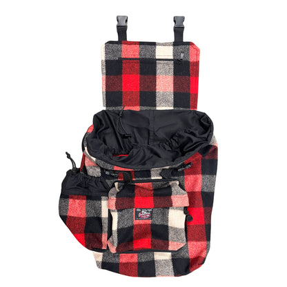 day pack red black ivory buffalo check inside view