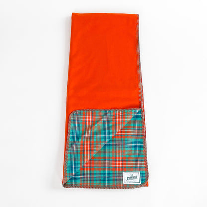 Flannel Wool Throws, orange wool outside, flannel Miami Nice inside, front view opened