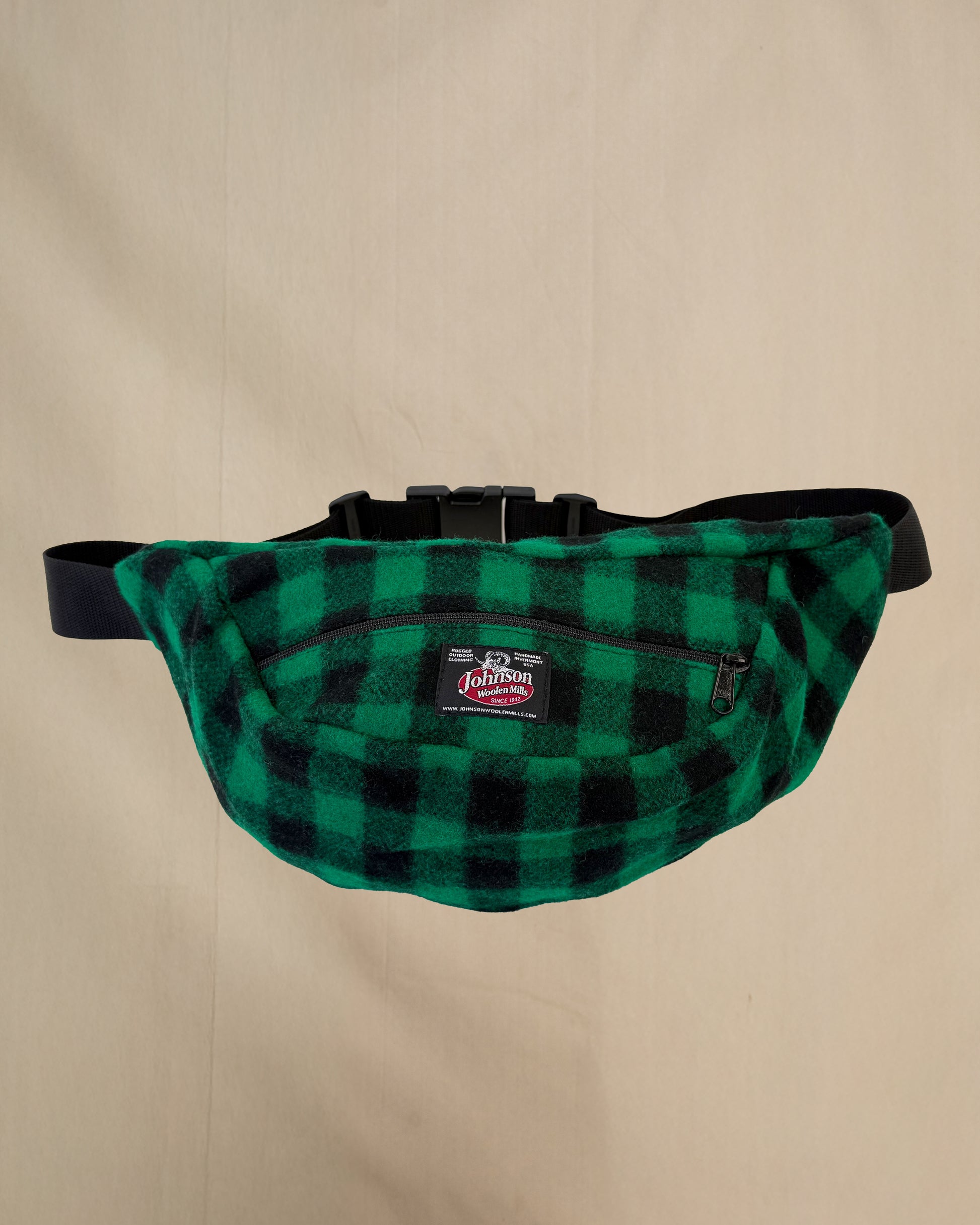 Oversized Wool Fanny Pack in Green and black buffalo check