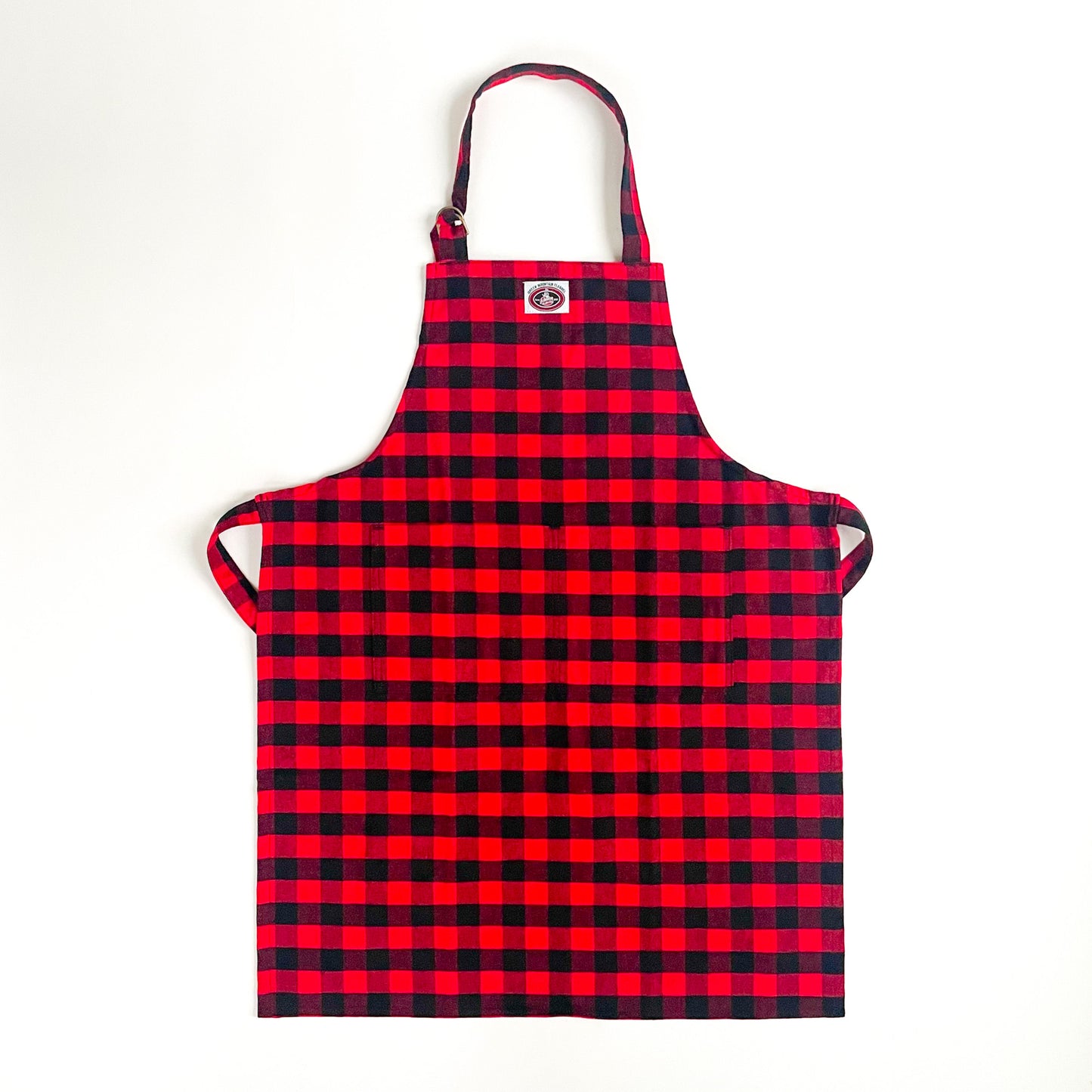 red and black buffalo check flannel apron