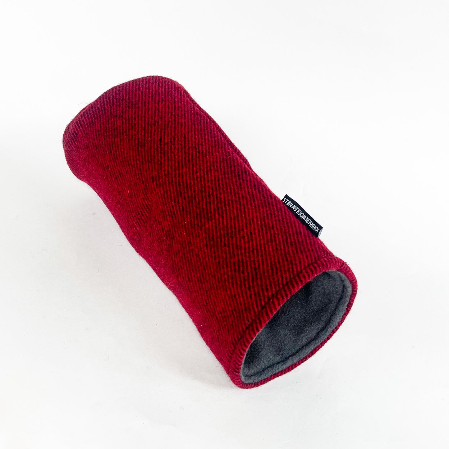 Red twill wool driver headcover interior shown with fleece lining