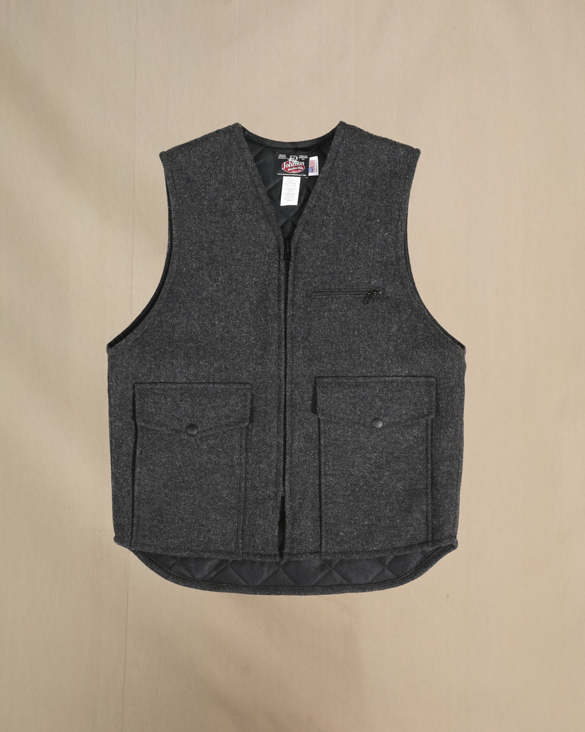 Traditional Lined Vest in Gray Herringbone