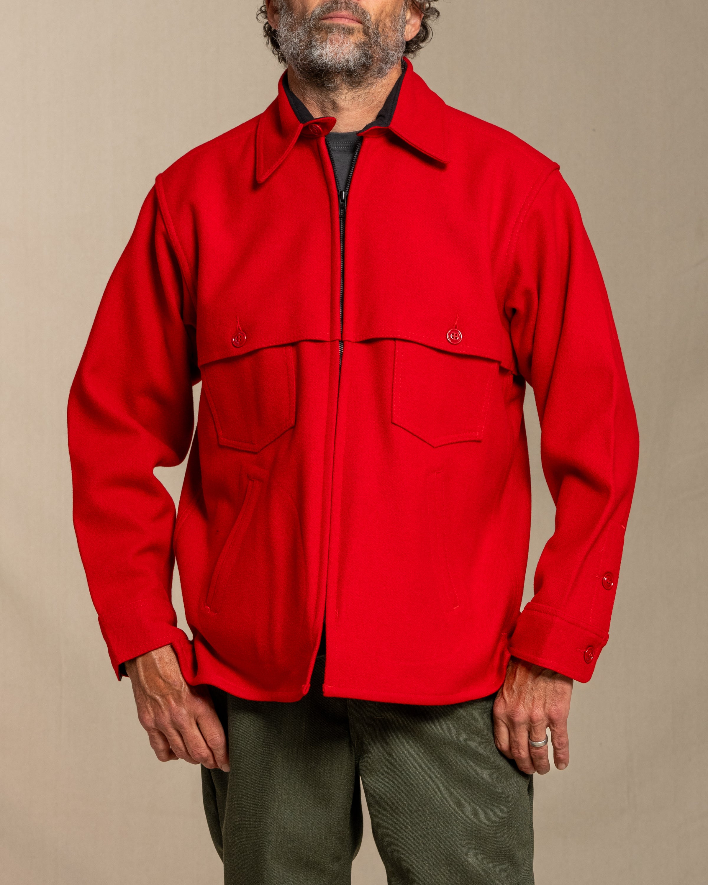 Double Cape Jac Shirt - Bright Scarlet – Johnson Woolen Mills