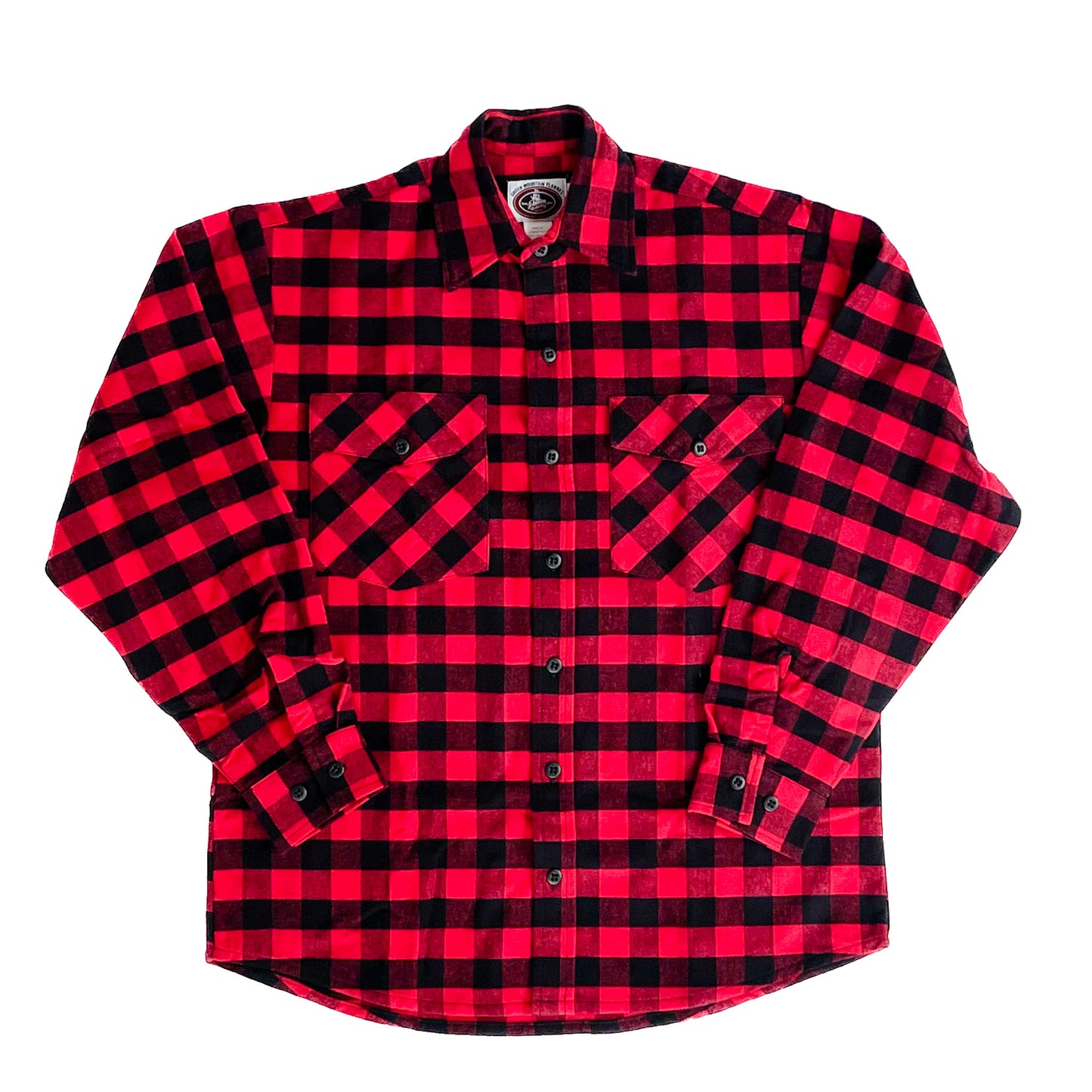 Red and black buffalo check flannel button down shirt