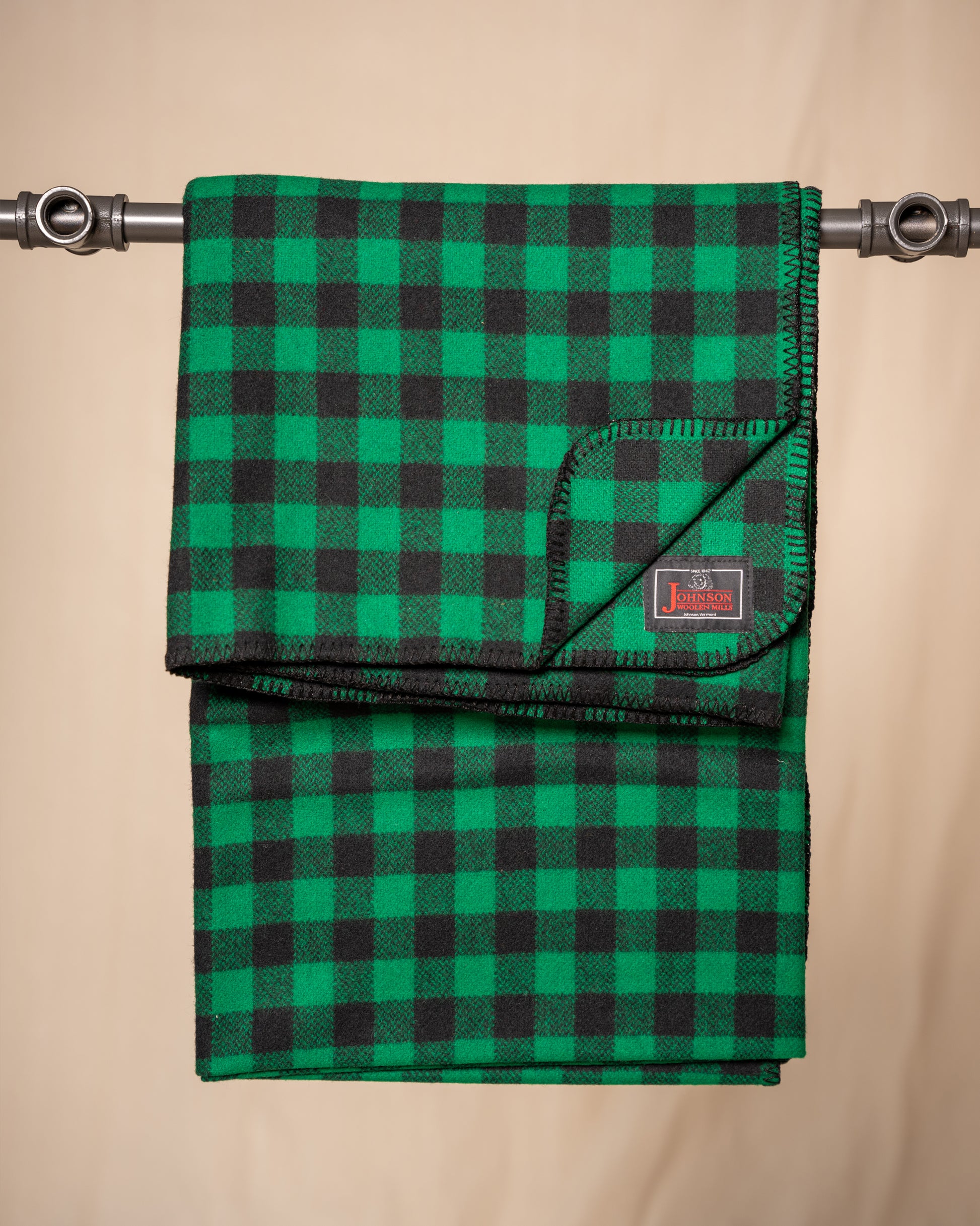 Johnson Woolen Mills throws Green & Black 1 inch buffalo squares folded front view