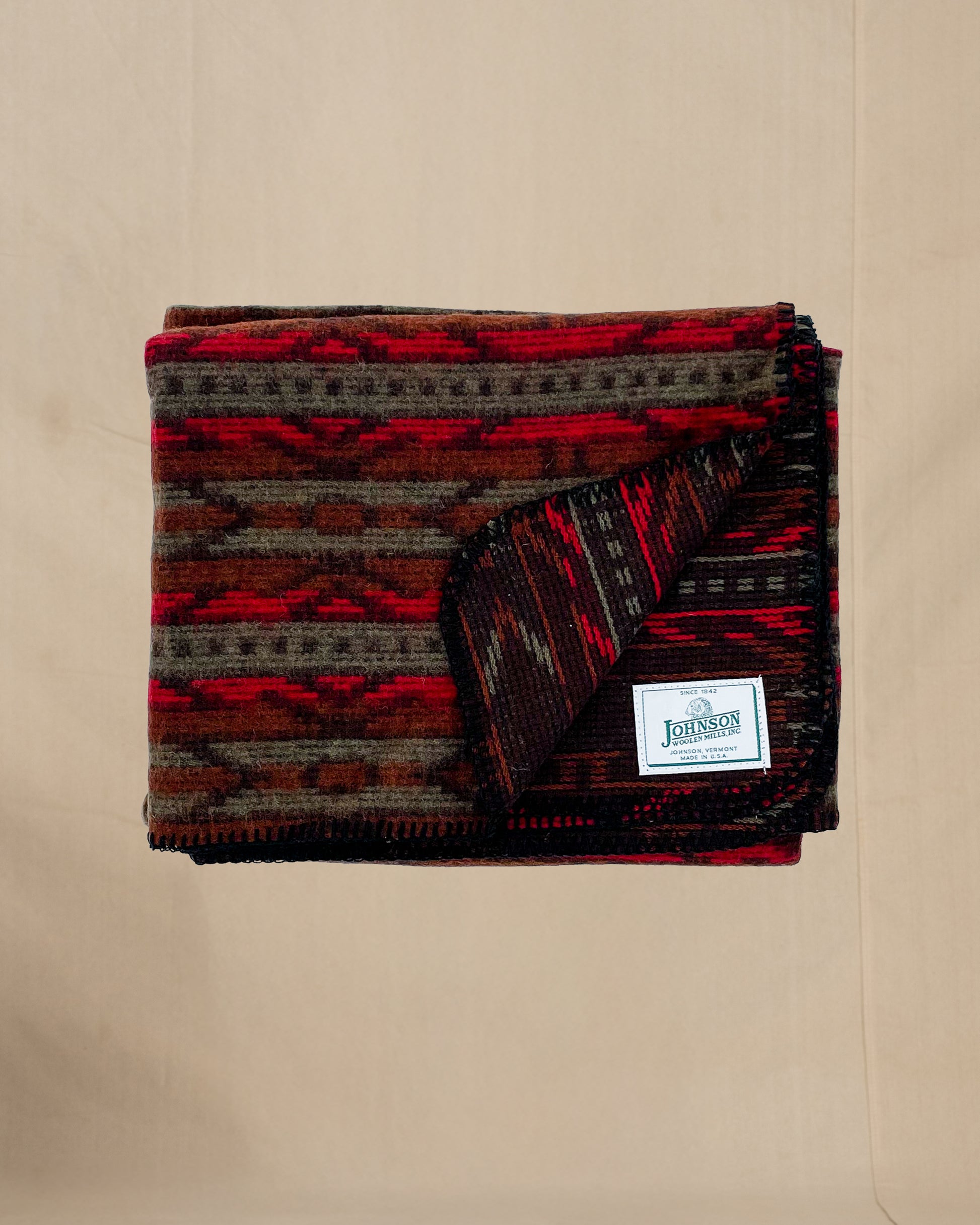 Johnson Woolen Mills Norris Throw, Red Print, Red/Rust/Sage print