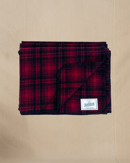 Johnson Woolen Mills Red Black Muted Plaid folded blanket