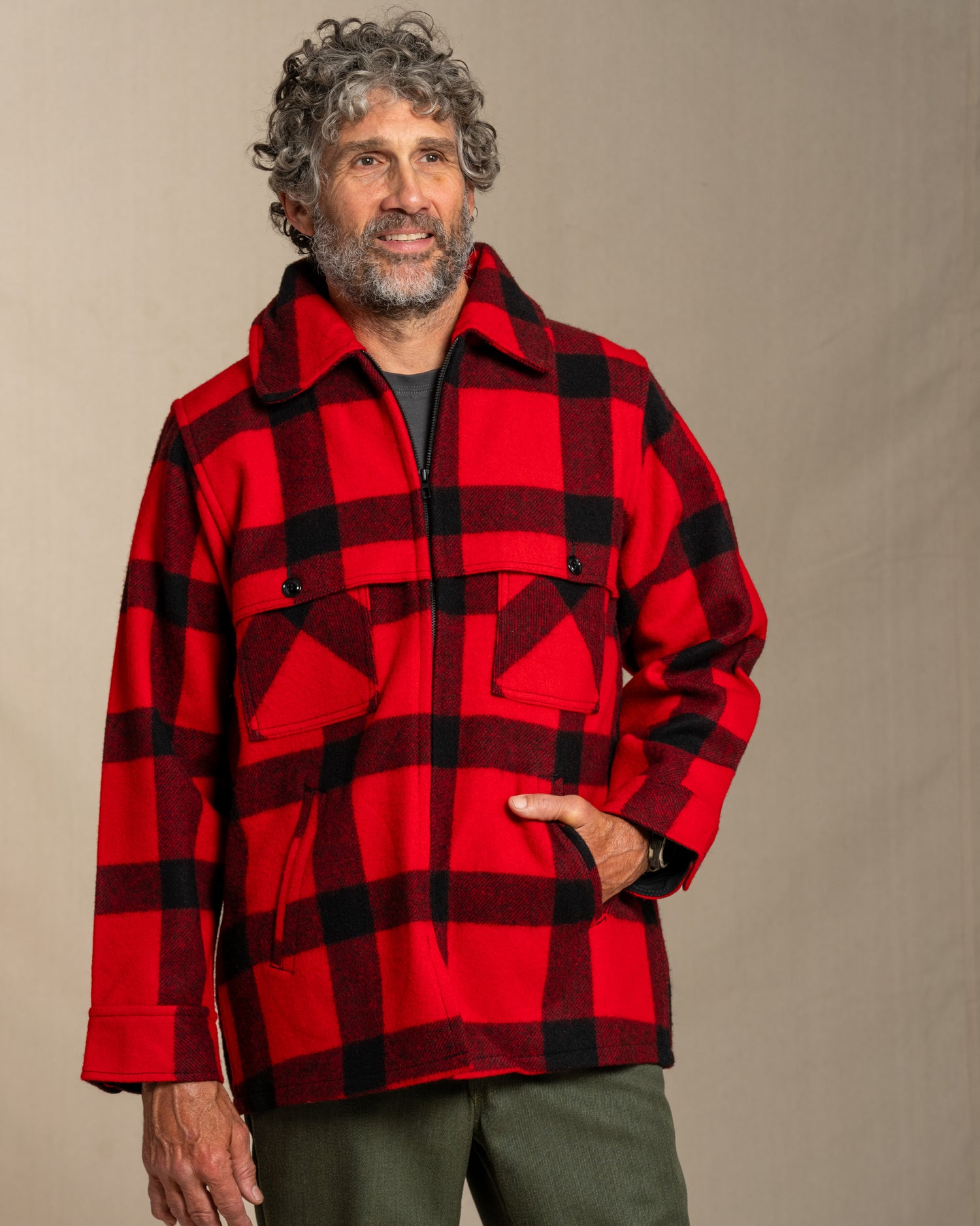 Johnson Woolen Mills Cruiser jacket in Red and black buffalo check 