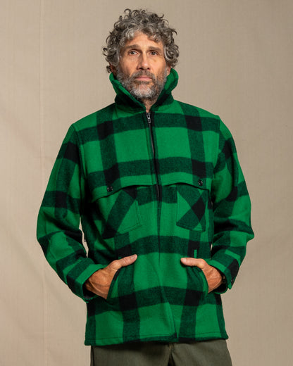 Johnson Woolen Mills Cruiser jacket in Green and black buffalo check 