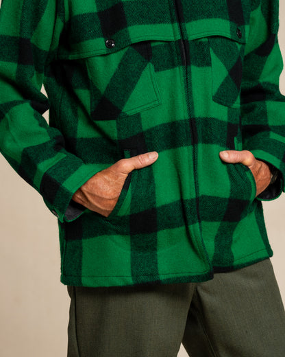 Johnson Woolen Mills Cruiser jacket in Green and black buffalo check 