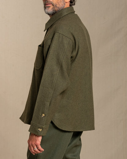 Man wearing a loden jacket against a beige background