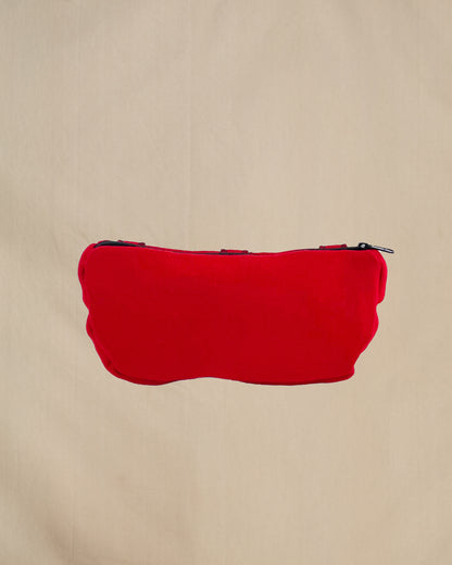 Wool sidewinder - bag with zipped closure and belt loops for wearing on your waist. Shown in scarlett