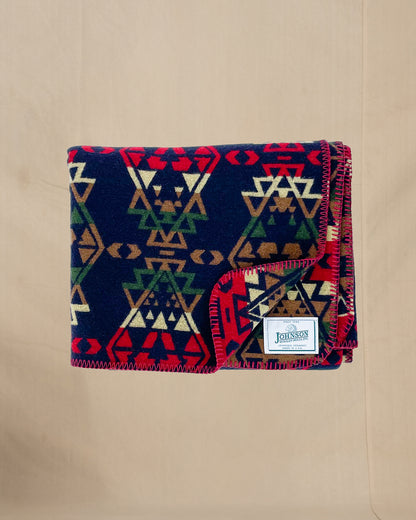 Johnson Woolen Mills throw - Blue, red, yellow native American print 